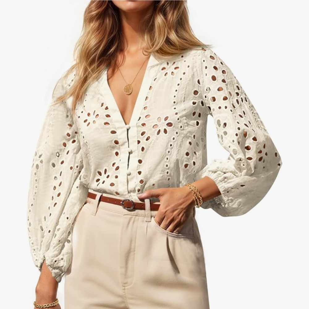 Elegant White Eyelet Blouse